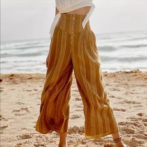 FREE PEOPLE White Sands Gauze Striped Wide Leg Crop Pants XS